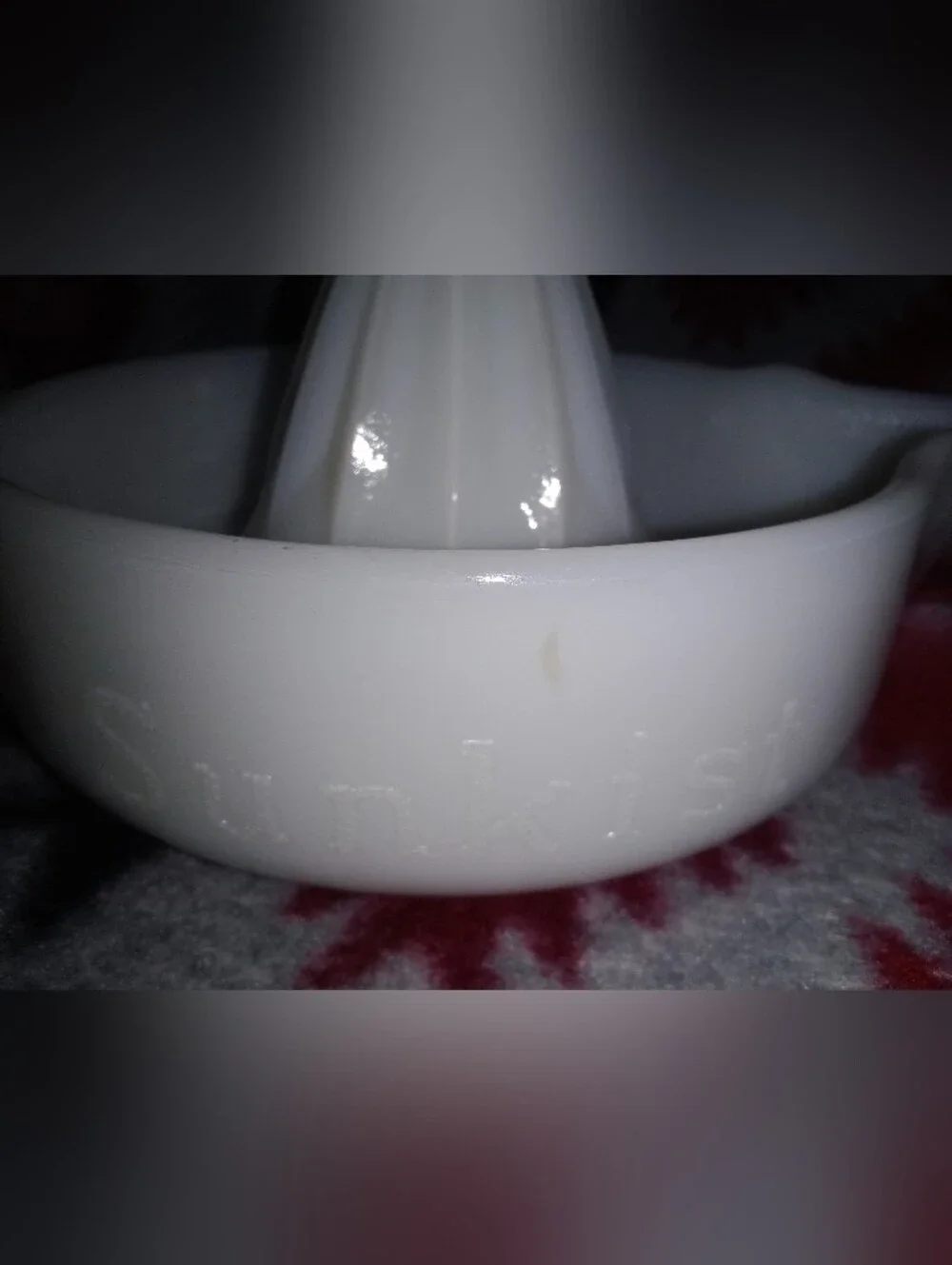 Vintage Sunkist Milk Glass Hand Juicer 8 1/8